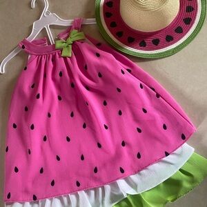 Good Lad Pink Watermelon Dress With Addie Tate  Hat Never Worn size 4t